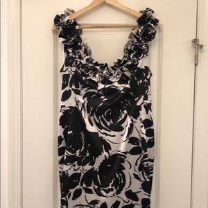 Black and white sheen floral cocktail dress